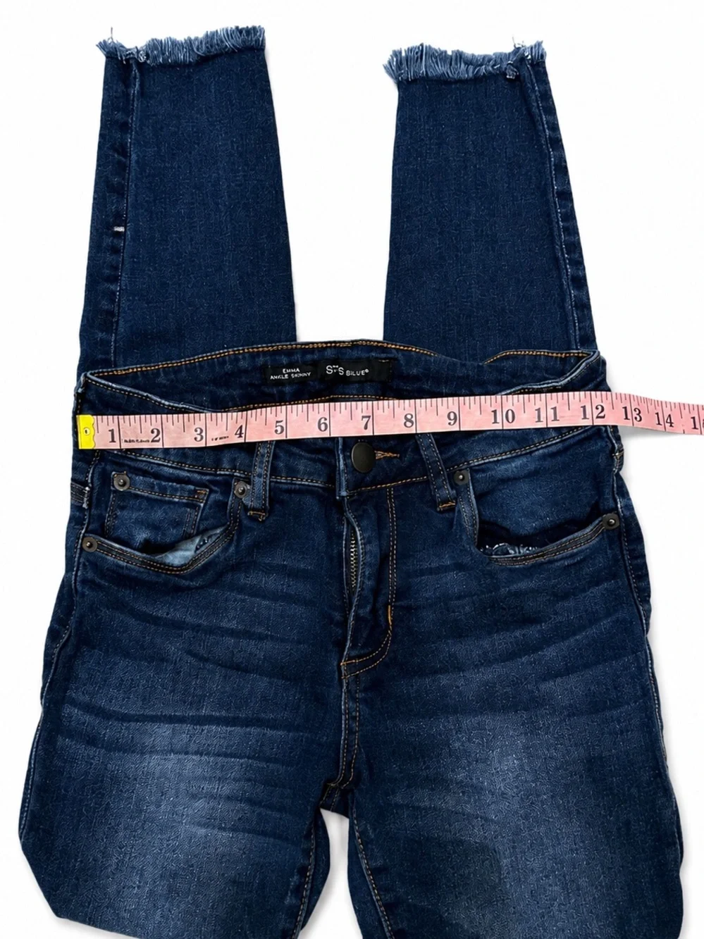 STS Blue Stitxh Fix Dark Indigo Cropped Frayed Hem Emma Ankle Skinny Jeans 25